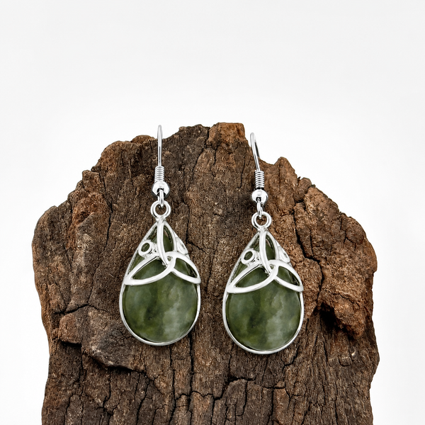 Rhodium Connemara Marble Trinity Earrings