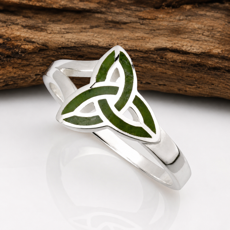 Sterling Silver Connemara Marble Trinity Knot Ring