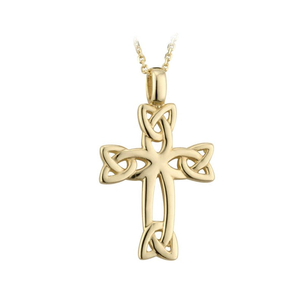 18K GOLD CELTIC KNOT CELTIC CROSS PENDANT ON 18-INCH CABLE LINK CHAIN