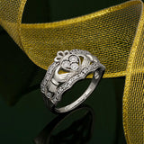 14K White Gold Diamond Irish Claddagh Ring