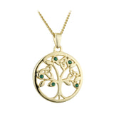 Colgante Árbol de la Vida de Cristal Verde Chapado en Oro
