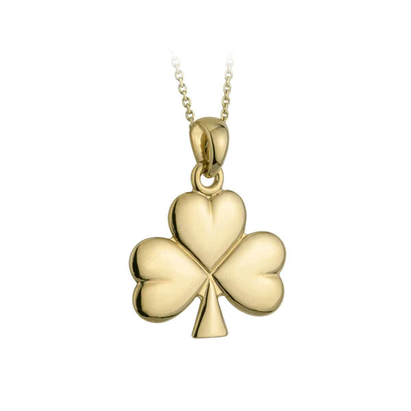 14K Gold Shiny Shamrock Pendant