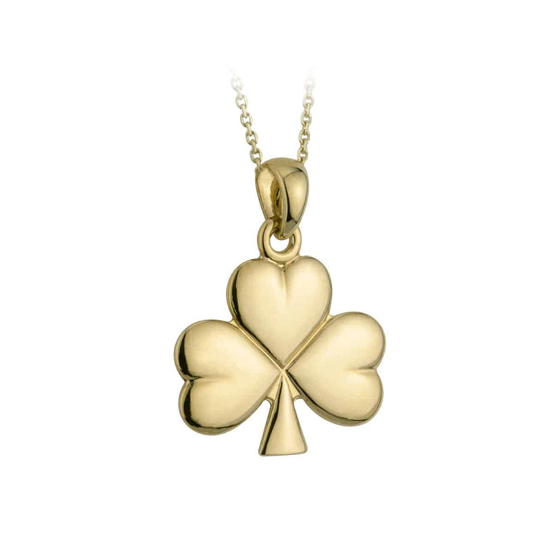 14K Gold Shiny Shamrock Pendant