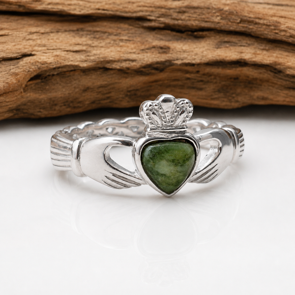 Silver Connemara Marble Claddagh Ring
