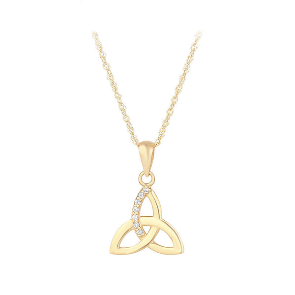 10K Gold Trinity Knot Pendant with Crystals