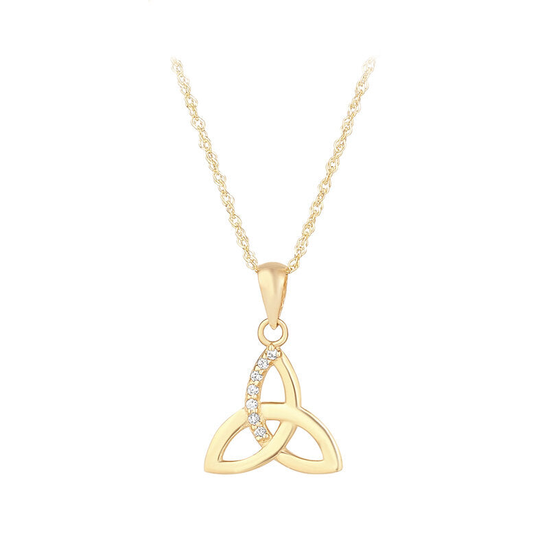 10K Gold Trinity Knot Pendant with Crystals