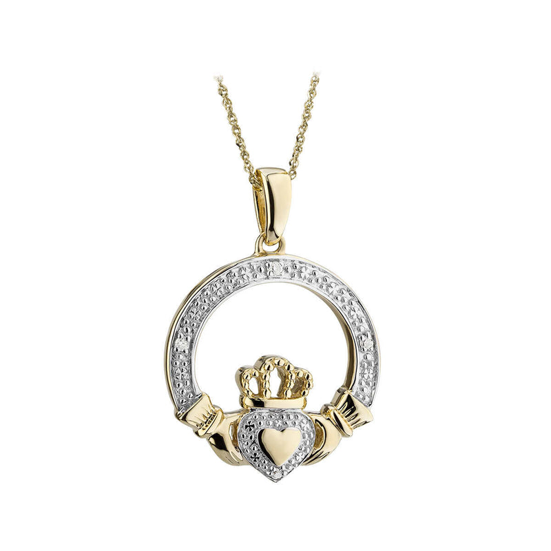 10K GOLD DIAMOND CLADDAGH PENDANT