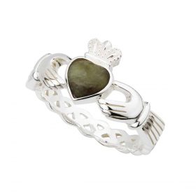 Silver Connemara Marble Claddagh Ring