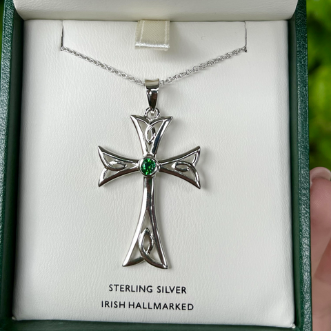 Sterling Silver Cross with Emerald Center 1