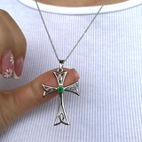 Sterling Silver Cross with Emerald Center 2