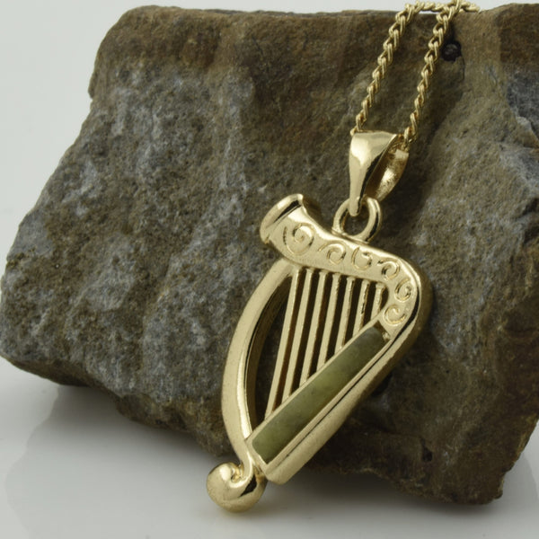 Gold Plated Connemara Marble Harp Pendant Necklace