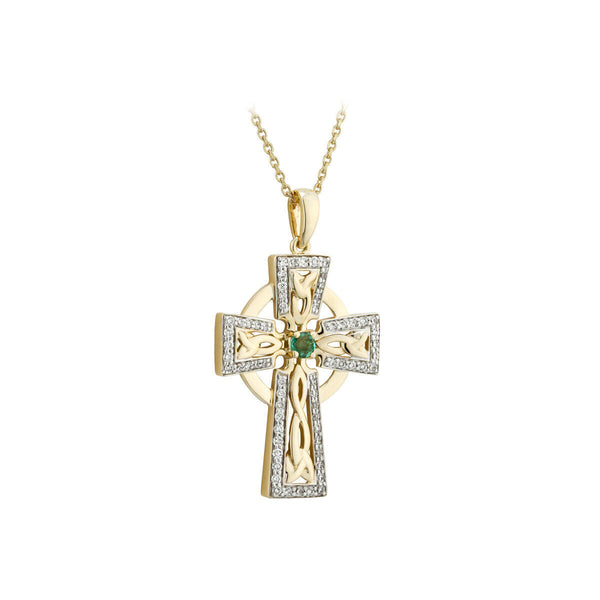 14K Gold Diamond Celtic Cross Necklace