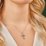14K GOLD DIAMOND & EMERALD CELTIC CROSS NECKLACE