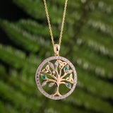 14K GOLD DIAMOND & EMERALD IRISH TREE OF LIFE NECKLACE