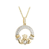14K Gold Irish Diamond Claddagh Pendant