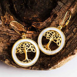 Pendientes de árbol celta de la vida con nácar en vermeil de oro de 14 quilates