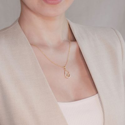 14K Gold Vermeil Tear Drop Trinity Knot Pendant Studded With Cubic Zirconias
