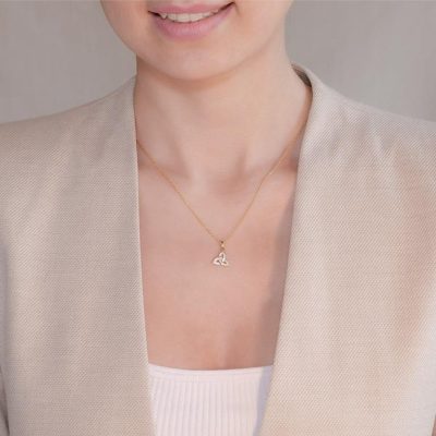 14K Gold Vermeil Trinity Knot Necklace Studded with White Cubic Zirconias