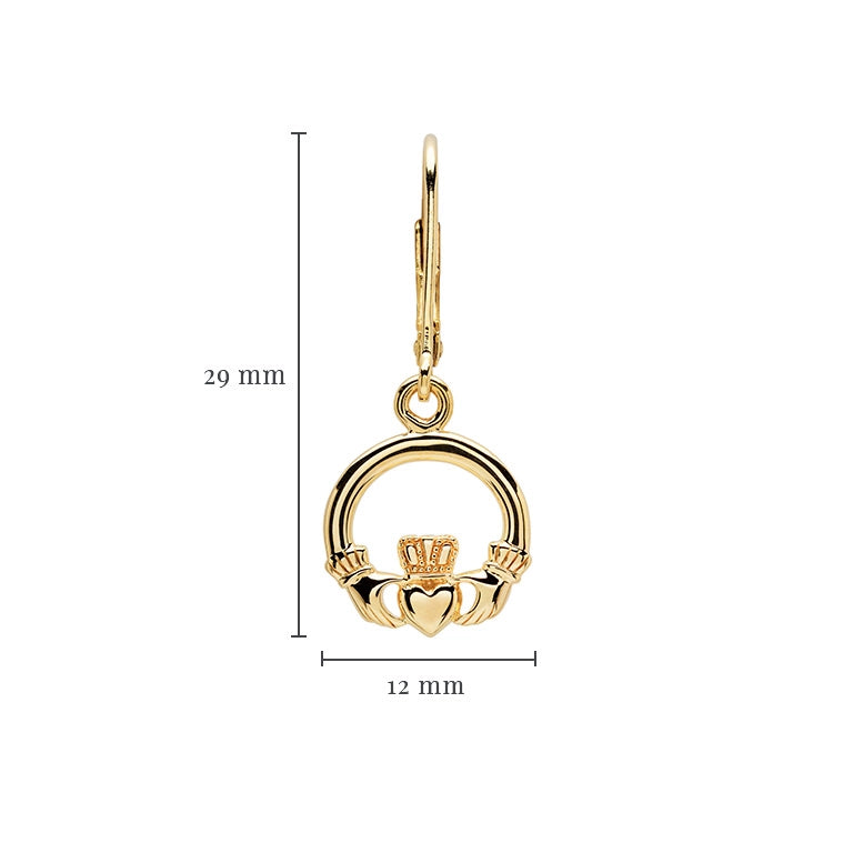 Pendientes Claddagh de oro vermeil de 14 quilates con caída
