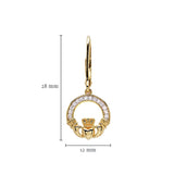 Pendiente de Claddagh colgante de vermeil de oro de 14 quilates con circonitas cúbicas blancas
