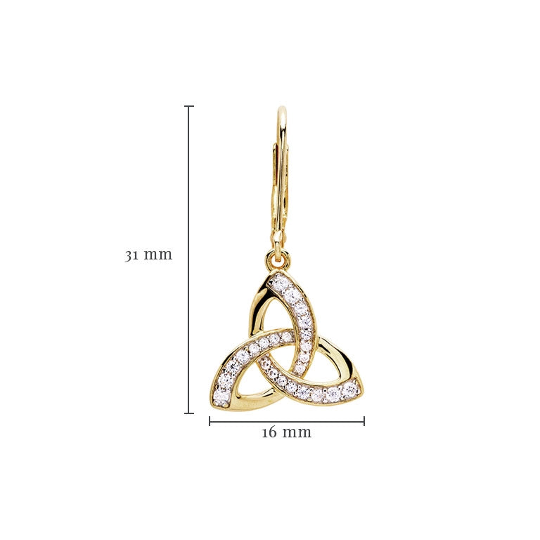Pendientes de nudo de la trinidad colgantes de vermeil de oro de 14K con circonitas cúbicas blancas