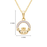 14K Gold Vermeil Claddagh Necklace Studded with White Cubic Zirconias