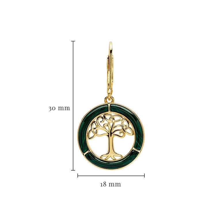 14K Gold Vermeil Drop Malachite Celtic Tree of Life Earrings