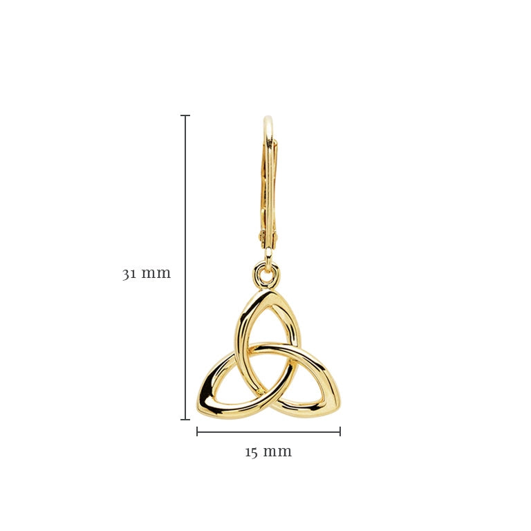 Pendientes de gota nudo de la Trinidad de oro vermeil de 14K