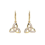 Pendientes de nudo de la trinidad colgantes de vermeil de oro de 14K con circonitas cúbicas blancas