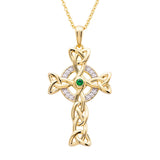 14KT Gold Celtic Cross Necklace with White Crystals