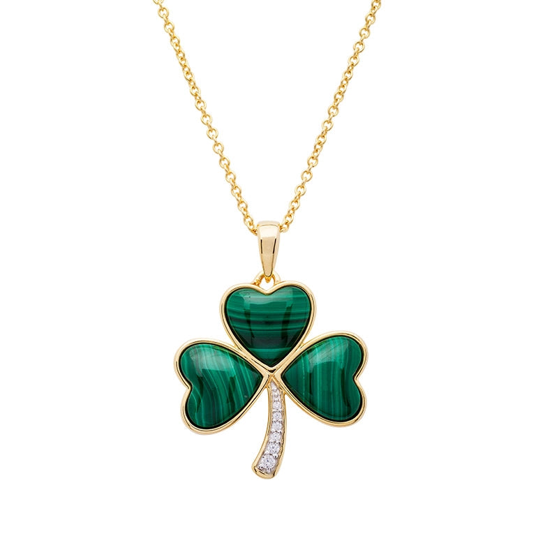 14K Gold Diamond Malachite Shamrock Necklace