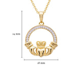 14K Gold Vermeil Large Claddagh Necklace Studded with White Cubic Zirconias