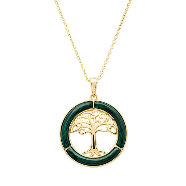 14K Gold Vermeil Malachite Celtic Tree of Life Pendant