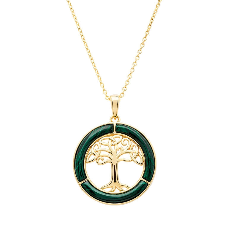 14K Gold Vermeil Malachite Celtic Tree of Life Pendant