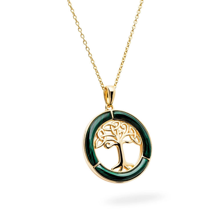 14K Gold Vermeil Malachite Celtic Tree of Life Pendant