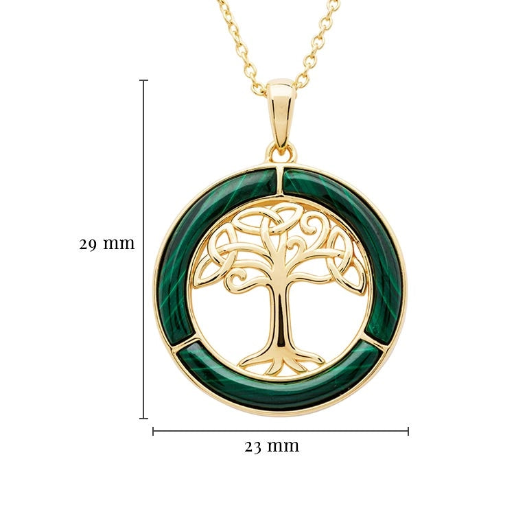 14K Gold Vermeil Malachite Celtic Tree of Life Pendant