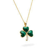 14K Gold Diamond Malachite Shamrock Necklace