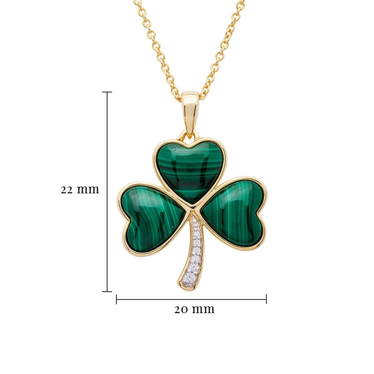 14K Gold Diamond Malachite Shamrock Necklace