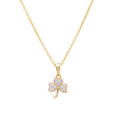 14K Gold Vermeil Shamrock Necklace Studded with White Cubic Zirconias