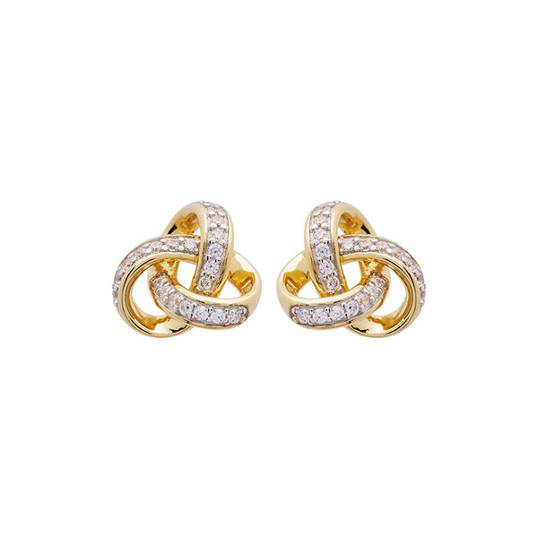 14K Gold Vermeil Stud Celtic Knot Earrings Adorned with White Cubic Zirconias