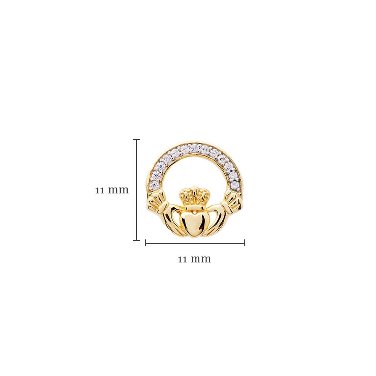 Pendientes Claddagh de Plata Vermeil de Oro de 14K adornados con Circonitas Cúbicas Blancas