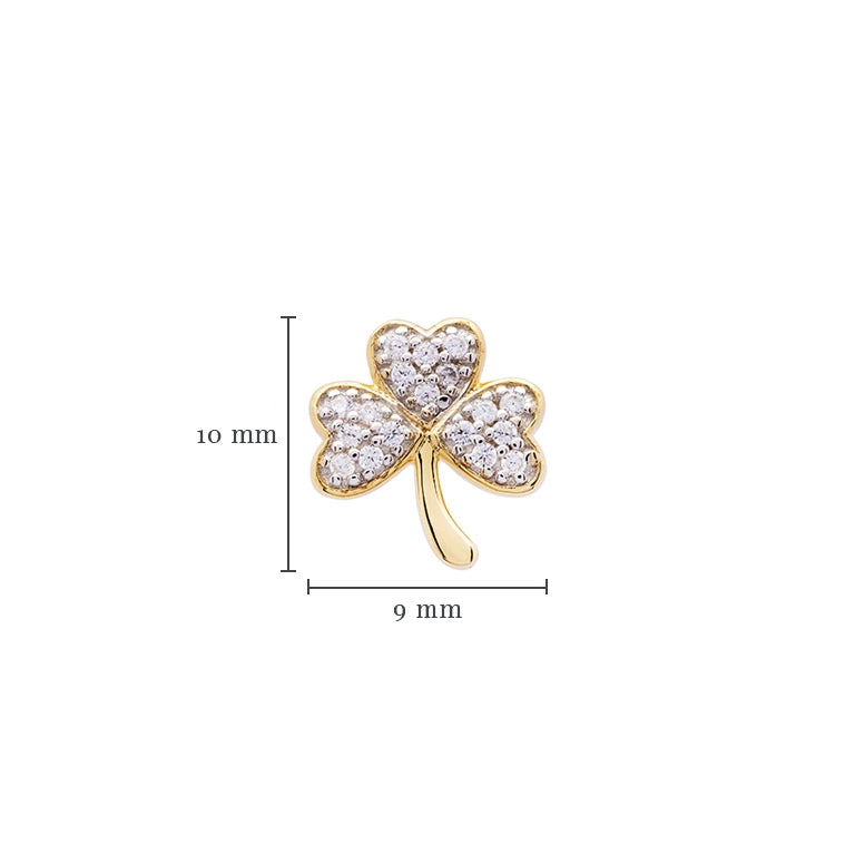 Pendientes de trébol de oro vermeil de 14 quilates con circonitas cúbicas blancas