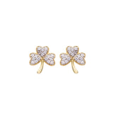 14KT Gold Vermeil Stud Shamrock Earrings Adorned with White Cubic Zirconias