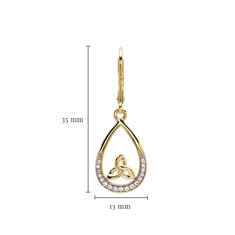Pendientes de nudo trinitario en forma de lágrima de oro vermeil de 14 quilates con circonitas cúbicas blancas