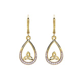 14KT Gold Vermeil Tear Drop Trinity Knot Earrings Studded with White Cubic Zirconias