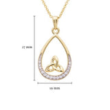 14K Gold Vermeil Tear Drop Trinity Knot Pendant Studded With Cubic Zirconias