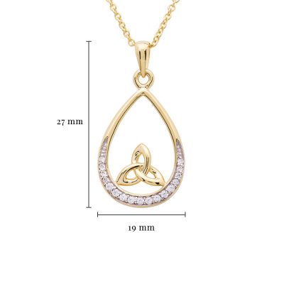 14K Gold Vermeil Tear Drop Trinity Knot Pendant Studded With Cubic Zirconias