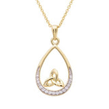 14K Gold Vermeil Tear Drop Trinity Knot Pendant Studded With Cubic Zirconias