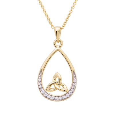 14K Gold Vermeil Tear Drop Trinity Knot Pendant Studded With Cubic Zirconias