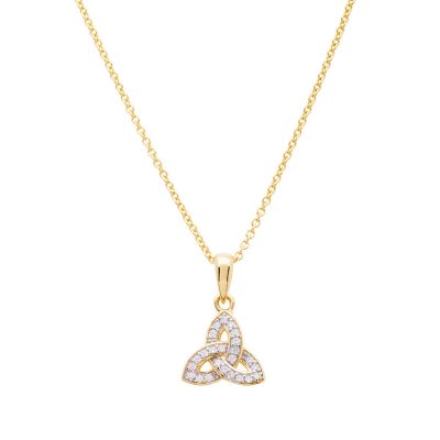 14K Gold Vermeil Trinity Knot Necklace Studded with White Cubic Zirconias